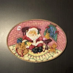 Polyresin 3D Christmas Decoration Plate Santa Claus Sleeping Collector Xmas Red - Picture 1 of 9