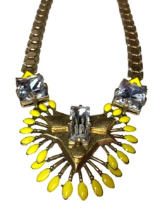 Stella & Dot Nora Statement Necklace Geometric Yellow Enamel Large Clear Glass - Picture 1 of 8