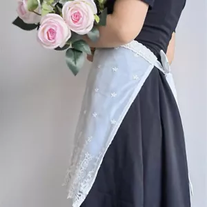 Ladies Waist Tie Half Apron Retro Embroidered Floral Waterproof Maid Waitress - Picture 1 of 13