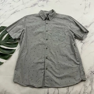 Mountain Hardwear Mens Button Up Shirt Size L Gray Nature Print Short Sleeve - Picture 1 of 12