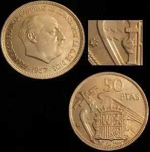*GUTSE* FRANCO-1727, 50 PESETAS 1957*67, ERROR, DOS PLUMAS EN ALA, SIN CIRCULAR - Imagen 1 de 1