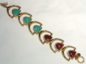 ...LUCKY BRAND...Gold Tone,Turquoise Glass,Carnelian Lucite Toggle Bracelet... - Picture 1 of 6