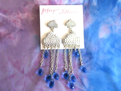 Betsey Johnson  Authentic Hop To It Rain Clouds Chandelier Earrings Blue NWT - Image 1 of 4