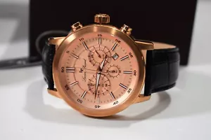 Lucien Piccard Men's Monte Viso Chron Black Leather Watch - Picture 1 of 9