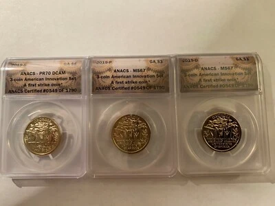 2019 PDS 3-Coin Georgia Amer. Innovation Dollar Set ANACS PR70/MS67/MS67 - Image 1 of 4