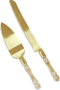Cake Cutting Set for Wedding, Cake Knife and Server Set for Gift(Golden) - Picture 1 of 7