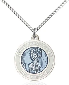 Sterling Silver St Christopher Round Medal Pendant Necklace 18" Chain Gift Box - Picture 1 of 2