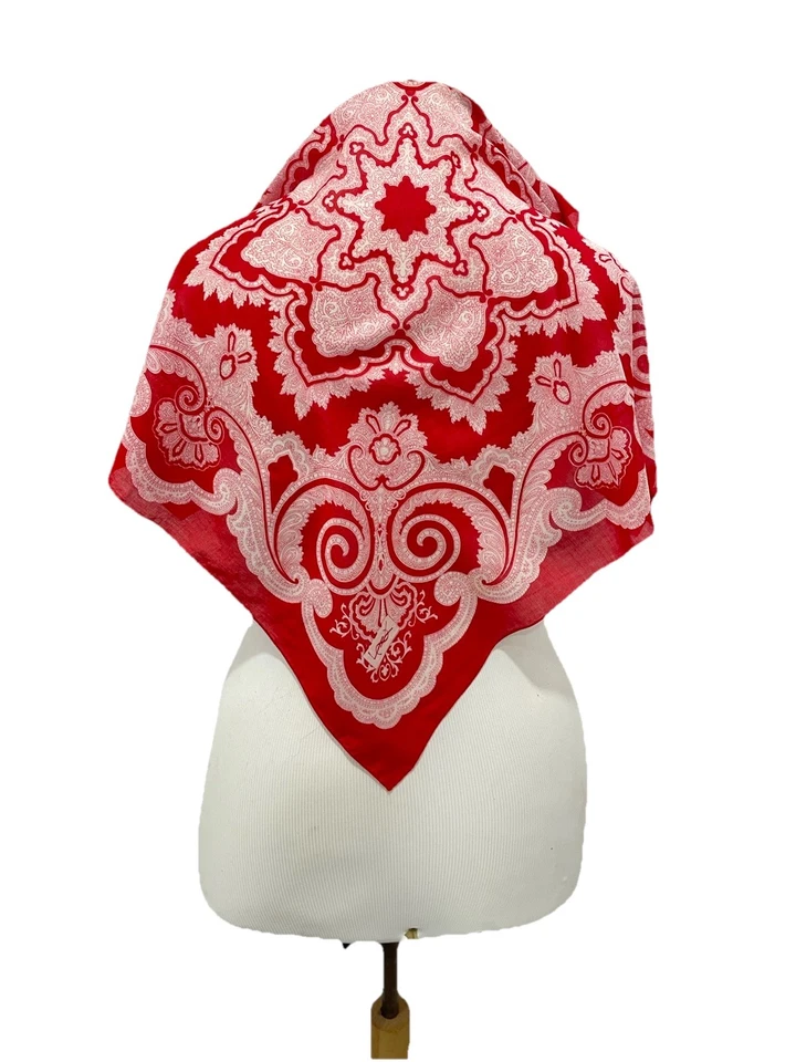 Y1# Yves Saint Laurent YSL Cotton Scarf Red Paisley Bandana Made in Italy - Image 1 of 4