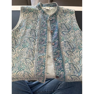 Colete ORVIS Paisley Feminino Médio Azul Verde Botão Frontal Jaqueta Sem Mangas - Imagem 1 de 2