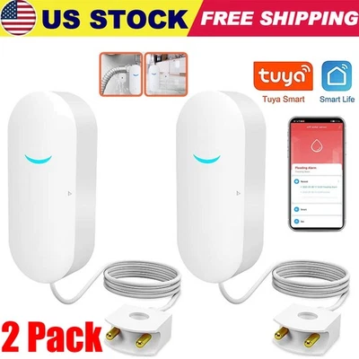 2PCS WIFI Water Leak Sensor Alarm Flood Leakage Detector Alert Alexa Google IP67 - Image 1 of 4