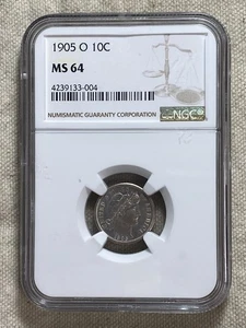 1905-O Barber Silver Dime NGC MS64 Gorgeous White Coin Tough Date Very Scarce - Picture 1 of 8