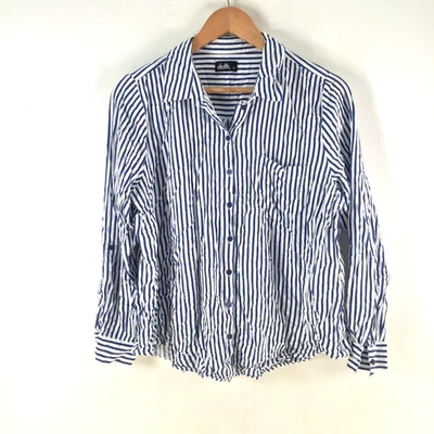 Dotti Mujer Camisa Abotonada Talla 16 Blanco Azul Rayas Manga Larga Cuello123965 Foto 1 de 4