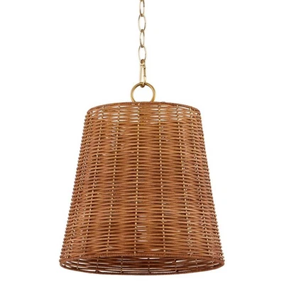 Деревянный кулон Quorum International 8893-13 плетеный 3 лампы 13 дюймов ширина - латунь - Изображение 1 из 4