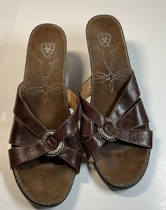 Ariat Ember Leather Wedge Sandals Womens Size 9B Cork Heel 20903 - Picture 1 of 14