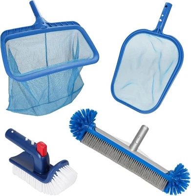 Kit de limpieza de piscina de 4 piezas con skimmer de hojas profesional, red de malla, 17,5 pulgadas Br Foto 1 de 4