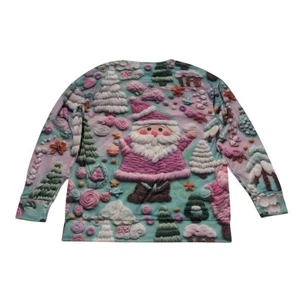 Purple & Green Santa Crewneck Sweatshirt Size M - Picture 1 of 5