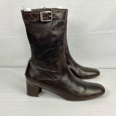 Botas de Cuero Marrón Cole Haan De Colección Talla 7.5 Cremallera Lateral Tacón Bloque Y2K Foto 1 de 4