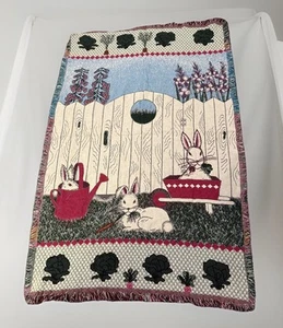 Hasen im Garten Ostern Hasen Wandteppich Überwurf Decke 45” X68” - Bild 1 von 4