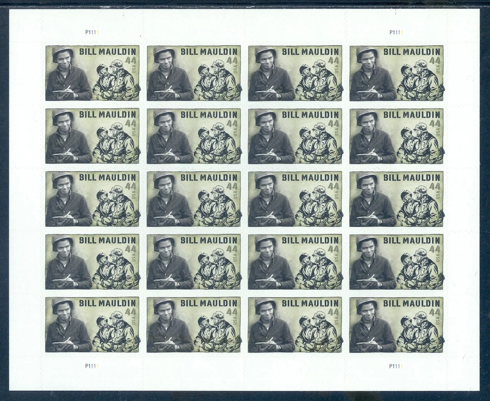 US 4445 Bill Mauldin, Cartoonist,  Complete Sheet/20, Mint NH - Image 1 of 1