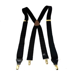 Men's Black Elastic Suspenders Geometric W Germany Brass Clip Tips - Picture 1 of 6