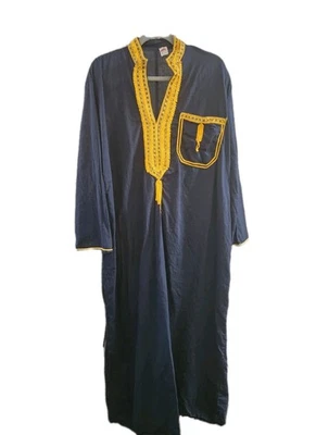 Hombre Egipcio Manga Larga Thobe Clásico Color Bata Algodón Azul 52 LONGITUD  Foto 1 de 4