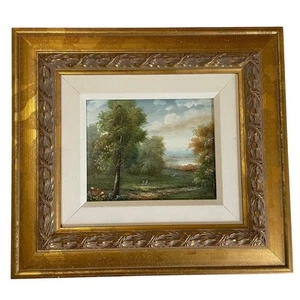 Original Oil Painting Countryside Meadow Trees Framed & Matted 20" x 18" - Picture 1 of 7