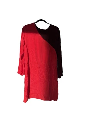 NEW Tibi Colorblock Silk Dress in Red and Burgundy Long Sleeve 100% Silk Size 8 - Image 1 of 4