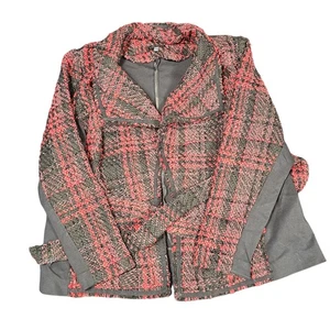 Chaqueta Lane Bryant para mujer Plus 22/24 roja a cuadros tweed cinturón cremallera frontal Boucle - Imagen 1 de 7