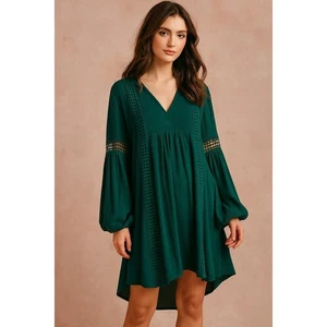 Knox Bauernkleid rosa türkis strukturiert Boho Häkelborte Gr. XL romantisch Festival - Bild 1 von 12