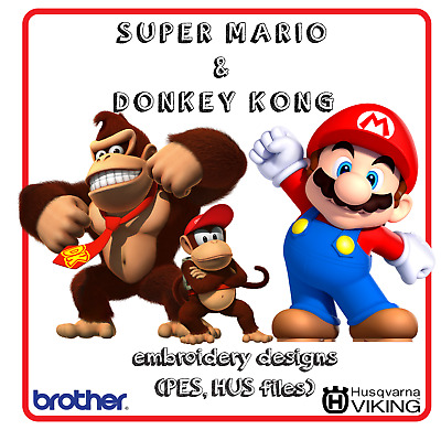 Super Mario & Donkey Kong: 50 Embroidery Designs (Pes, Hus Archivos) • 4.74€