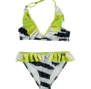 New Molo Bikini Girls Zebra Ruffle Two-Piece Swim Suit Swimwear Size 13/14 - Picture 1 of 2