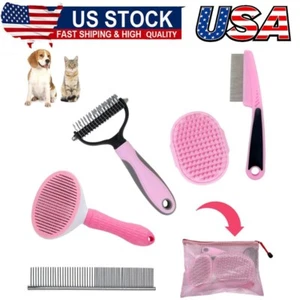Dog Grooming Kit Deshedding Brush for Short Hair Slicker Brush Flea Comb Puppy - Picture 1 of 9