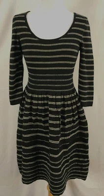 Vestido Anthropologie Tejido Anudado Mujer Negro Blanco Rayas Acrílico Algodón Med Foto 1 de 4