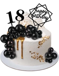 38 Pcs Black Ball Cake Topper Set Happy Birthday Cake Toppers Decorations - Picture 1 of 6