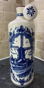 Delft Blue & White Waxed Corked Bottle Jonge Dubbele Grannjenever Holland - Picture 1 of 12