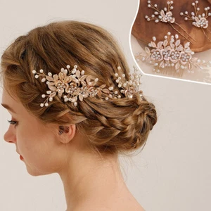 3Pcs/Set Bridal Wedding Hair Comb Hair Pins Crystal Pearl Flower Hair Accessorie - Picture 1 of 8