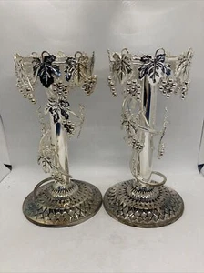 Vintage Paar Weinrebe silberfarbene Kerzenständer 9 1/2" wunderschön - Bild 1 von 11