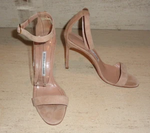 STUNNING NEW $895 MANOLO BLAHNIK TAUPE SUEDE SANDALS / HEELS - Picture 1 of 14