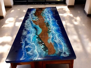 Epoxy Dining Table, River Epoxy Coffee Table, Ocean Waves Table, Rectangle Table - Picture 1 of 11