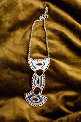 Collana Vintage Originale Anni 60 Argento + Smalto Blu Space Age Disco Ethno - Immagine 1 di 4