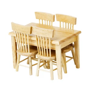 1/12 Dolls Casa Mobili Tavolo da pranzo in legno 4 Sedia Play Set stile 5pz - Photo 1/12