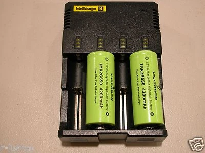 2 VAPPOWER IMR 26650 HIGH DRAIN 40A FLASHLIGHT BATTERY w/  NITECORE i4 CHARGER - Image 1 of 3
