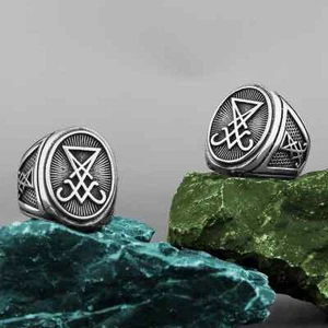 Anello Sigillo di Lucifero Satana Sigillo Gotico Acciaio Inox Sigillo Anello Dito Biker - Foto 1 di 24