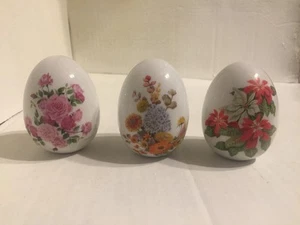 Avon Porcelain Decorative Eggs-Hand Painted Beautiful Flowers 1988-1987-1987 - Picture 1 of 12