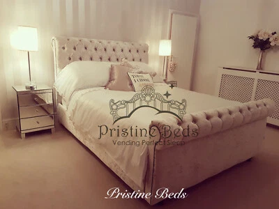 New Double Crushed Soft Velvet Fabric Chesterfield Sleigh Bed Frame | Mattress - Image 1 of 4