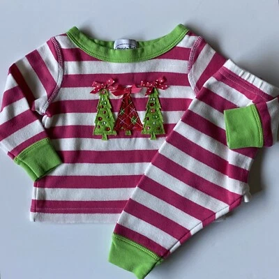 Conjunto de Navidad Mudpie Talla 0 6 Meses Camisa Pantalones Rosa Rayas Árboles Vacaciones Foto 1 de 4