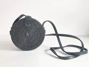 Round Handmade Women Woven Straw Shoulder Bag NOIR - For The Hip Little Chick - Picture 1 of 2