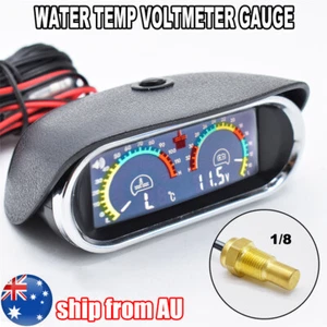 Water Temp Temperature Gauge Horizontal Voltmeter 12-24V LCD Meter Sensor Kit US - Foto 1 di 7