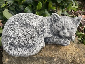 Grey Cat Statue Memorial Sleeping Kitten Animal Concrete Australian Made - Picture 1 of 7