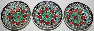 Set of 3 Turkish 6"x2" Handmade Iznik Red Tulip & Cintemani Pattern Ceramic Bowl - Picture 1 of 4